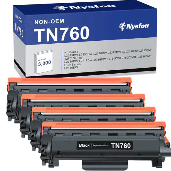 TN760 TN-760 Toner Cartridge Compatible for Brother Toner TN760 TN730 for MFC-L2710DW HL-L2370DW DCP-L2550DW Printer (4 Black)
