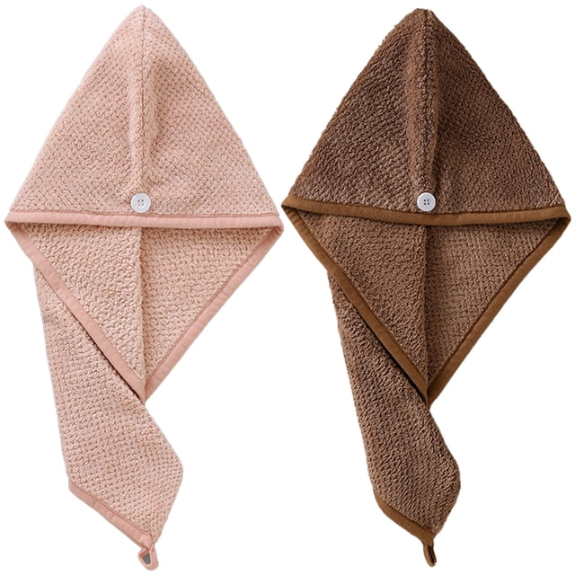 Paquete de 2 toallas para el cabello, toalla para secar el cabello con botón, toalla para el cabello, gorro para el cabello seco, gorro de baño
