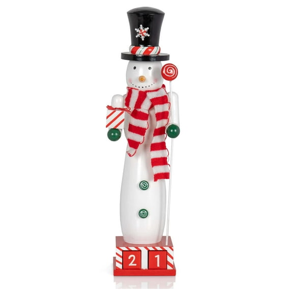 Ornativity Christmas Snowman Countdown Nutcracker – Wooden Snow Man Nutcracker with Advent Calendar Count Down to Christmas Base Xmas Themed Holiday Nut Cracker Doll Figure Decorations