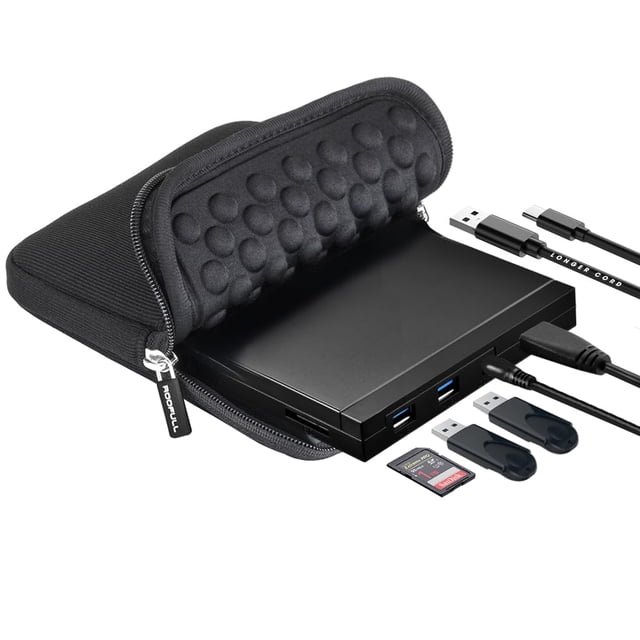 Unidad externa de CD DVD ROOFULL USB 3.0 y USB-C con lector de tarjetas SD