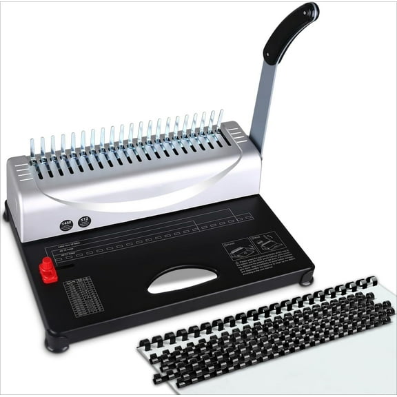 Binding Machine, 21-Hole, 450 Sheets, Comb Binding Machines with 1 Box Comb Bindings Spines