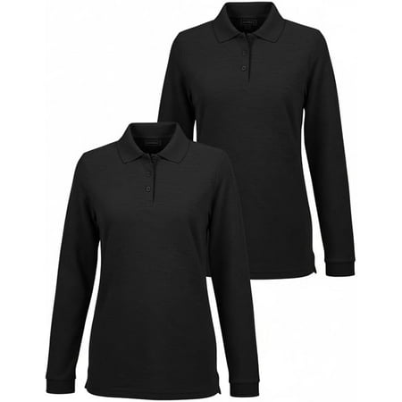 INGEAR Girls Long Sleeve Polo Shirt 2-Pack Black XXL