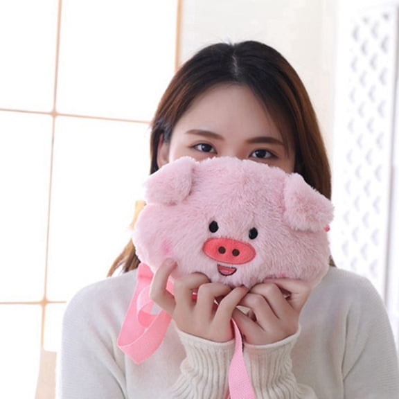 Amosfun Pink Plush Pig Crossbody Bag Lightweight Fashionable Messenger Purse
