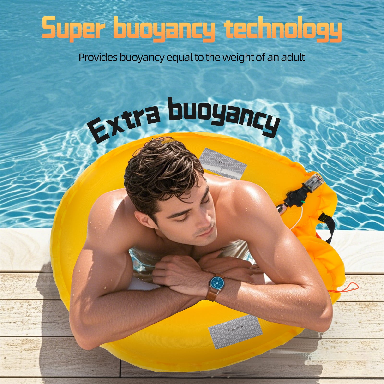Pomerol Automatic Inflatable Life Buoy, Water-Activated Safety Swimming Ring for Drowning Prevention, Portable Water Rescue Device for Adults and Kids