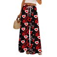 thumbnail image 2 of Women's Fashion Pocket Valentine's Day Print Stretch Adjustable Drawstring Wide Leg Pants, Elastic Waist Holiday Pants, Casual Lounge Wear for Women,Deep Red,2XL, 2 of 7