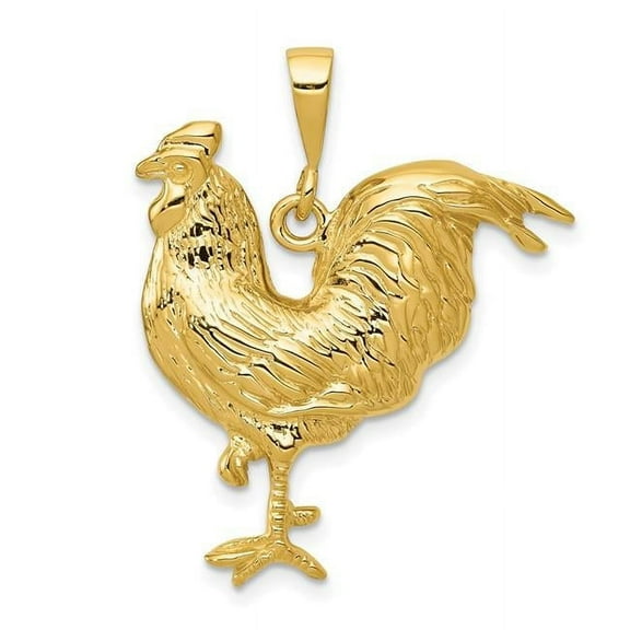 Finest Gold 14K Yellow Gold Solid Polished Open-Backed Rooster Pendant