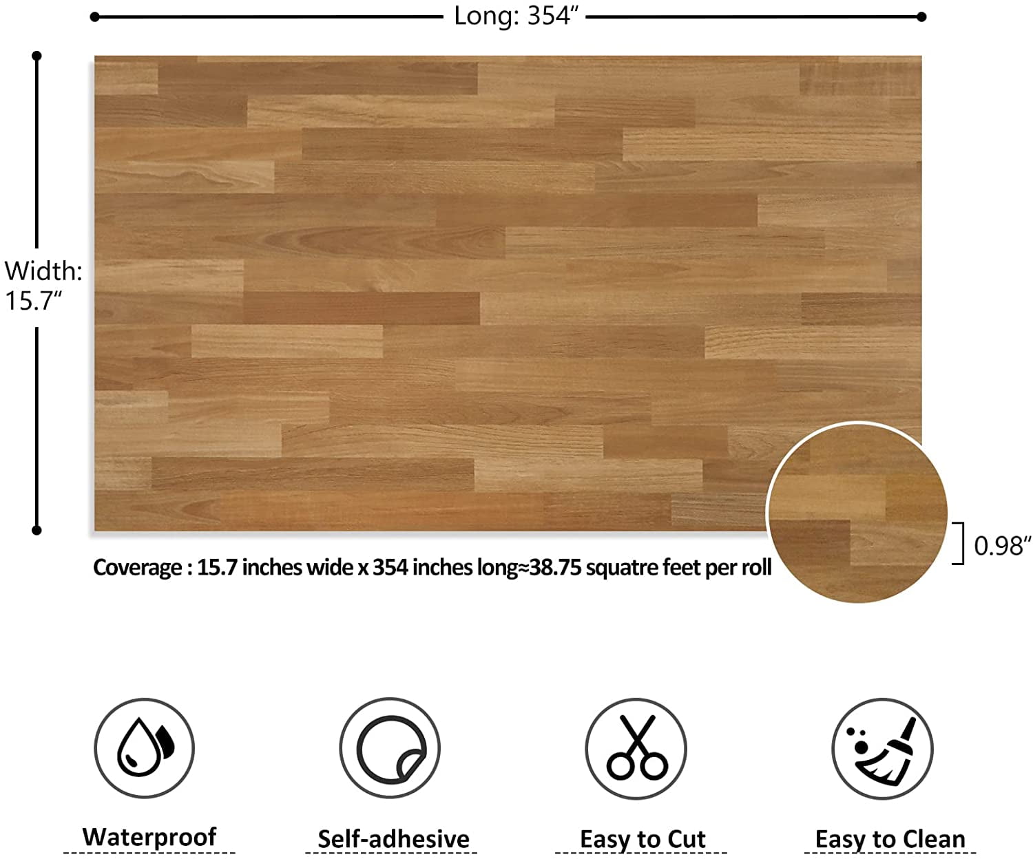 VEELIKE 15.7''x354'' Butcher Block Contact Paper Wood Peel and Stick Wallpaper Wood Grain Contact Paper for Cabinets Countertops Waterproof Self Adhesive Wood Vinyl Film for Kitchen Table Shelf Liner