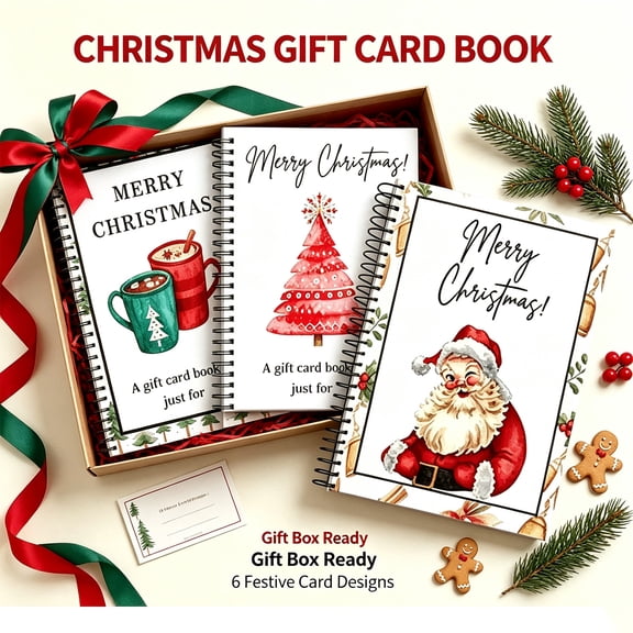 3PCS Christmas Gift Card Book, Spiral-Bound Holiday Gift Card Booklet, DIY Merry Christmas Gift Holder for Cash, Cards, Notes, Family, Friends & Office Gifting