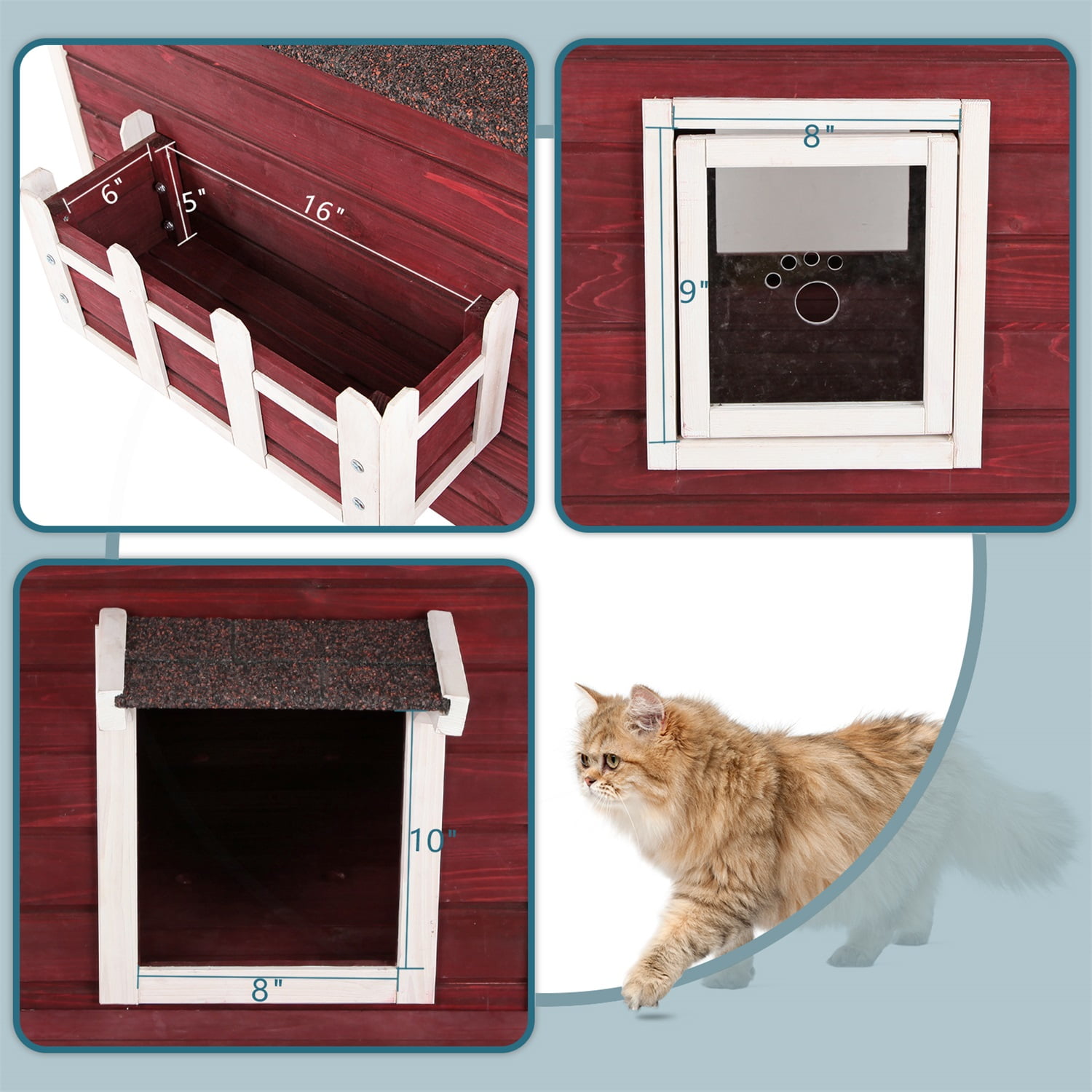 Pefilos 41" Feral Cat House, Outdoor Cat Shelter with Escape Door Rainproof Outside Kitty House for 3 Adult, Red Pefilos 41" Feral Cat House, Outdoor Cat Shelter with Escape Door Rainproof Outside Kitty House for 3 Adult, Red
