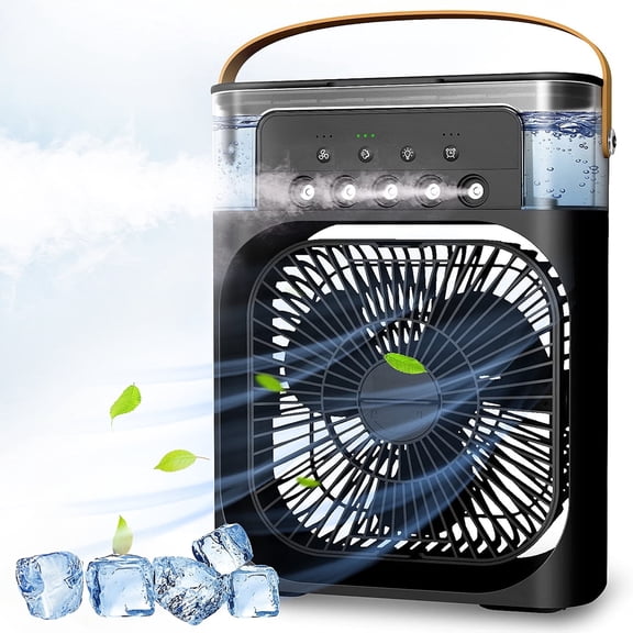TYPPKMM Portable Air Conditioners, Personal Air Cooler with Timer, 3 Speeds & 7 Colors Nightlight, USB Mini Cooler Fan for Bedroom, Office, Quiet, Black
