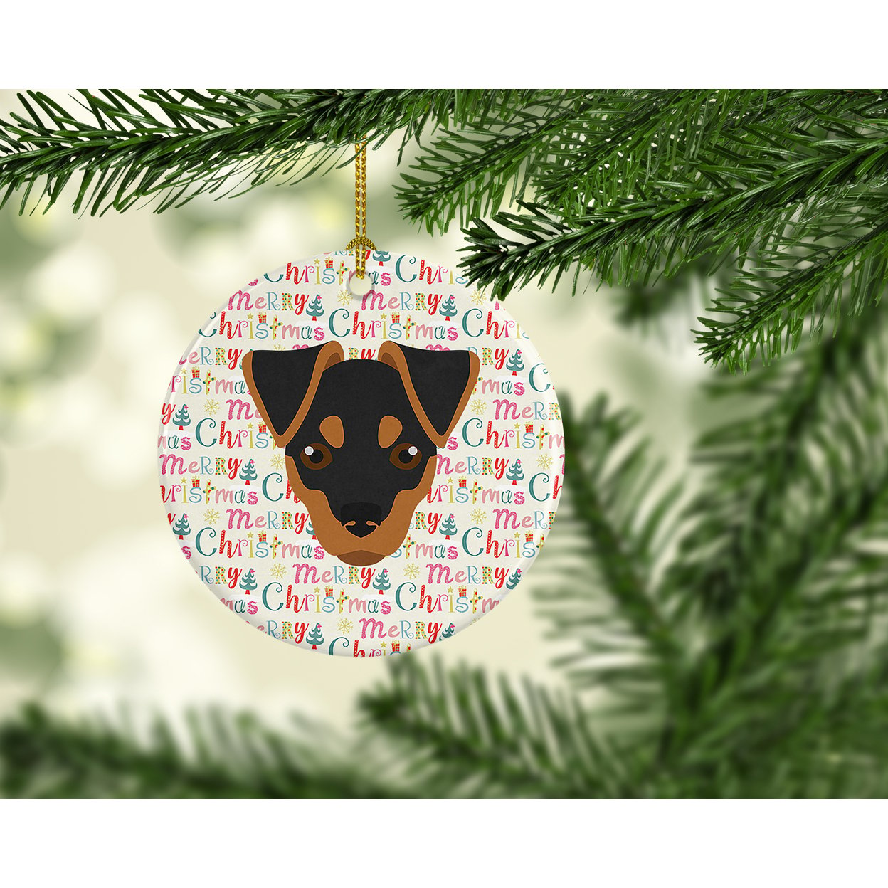 Japanese Terrier Merry Christmas Ceramic Ornament 2.8 in x 2.8 in