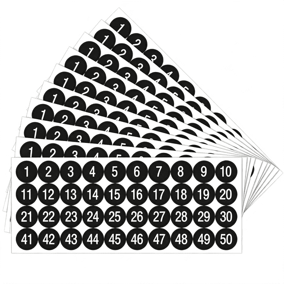 CCOCC 10 Sheets 1 to 50 Small Number Stickers for Classroom Vinyl Consecutive Number Stickers Self Adhesive Waterproof Decal Labels for School Inventory Classification