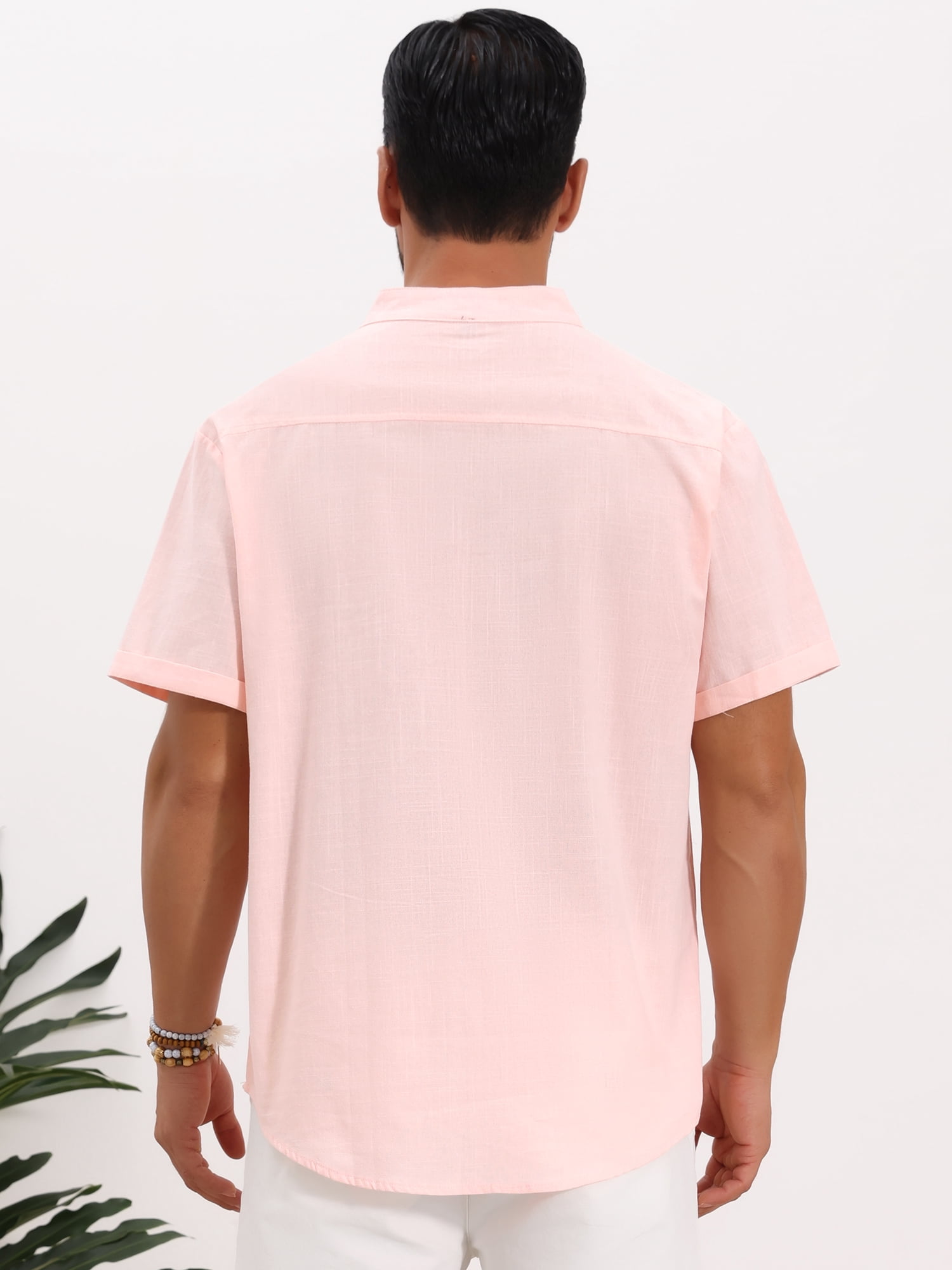 DARING DIVA Men's Solid Color Stand Collar Short Sleeve Henley Shirts XL Pink