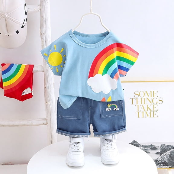 Vedolay Boy Short Sets Outfits 2 Piece Boys 2 Piece Outfits Short Sleeve T-Shirt and Shorts Set Short Summer Sets,Blue 1-2 Years