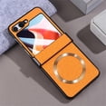 thumbnail image 2 of Built-in with Screen Protector for Samsung Galaxy Z Flip 5 5G Magnetic Case,Compatible with Magsafe, Flip5 Cloth Skin Vintage Women Men Cover (Orange), 2 of 12