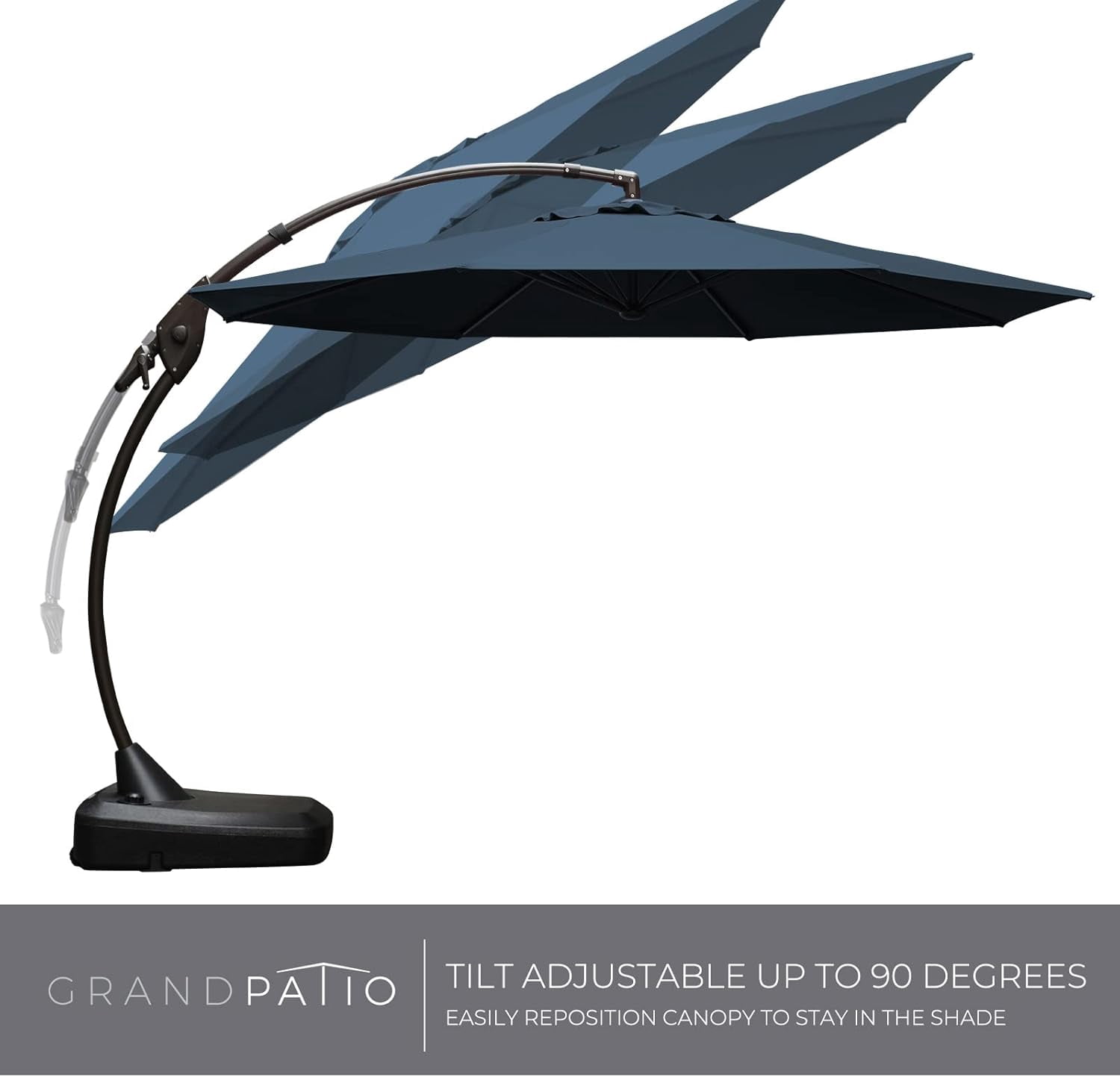 GRANDPATIO Napoli SUNBRELLA 12Ft Round Canteliver Patio Umbrella with Base, Canvas Sapphire Blue