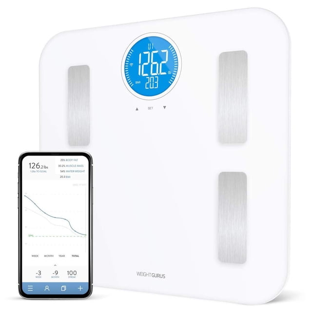 Weight Gurus WiFi Smart Connected Body Fat Scale w/ Large Digital Backlit LCD, Precision/Accurate Me