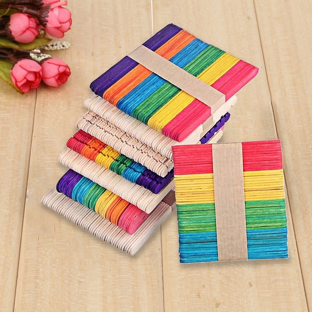 Barras De Paletas 50 piezas de palitos de paleta de madera para niños paleta de helado DIY haciendo divertido (colorido)