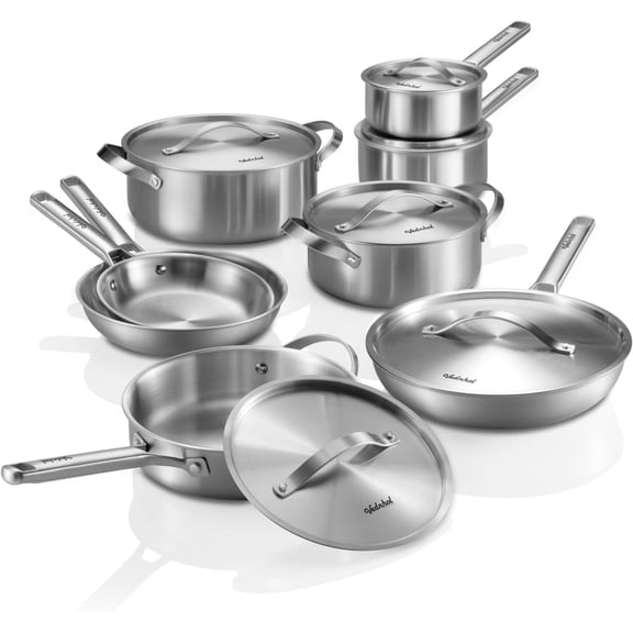 Stainless Steel Cookware Set, Tir-Ply Pots and Pans Set, PFOA&PTFE , Dishwasher&Oven , Kitchen Induction Compatible, ollas de acero inoxidable para cocinar