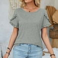 thumbnail image 2 of HAPIMO Women's Trendy Loose Cotton Lined Ruffle Pullover Summer Tees Solid Color Petal Sleeve Round Neck Shirts Casual Relaxed Workout Blouses for Teen Girls Gray XL, 2 of 4