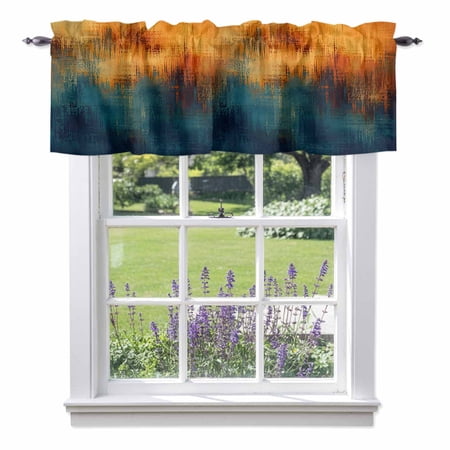 Paint Layers Valance Curtains for Windows Abstract Orange Blue Brown Splatter Overlay Textured Light Filtering Rod Pocket Short Valance Curtains for Kitchen Bathroom 56x16in 1 Panel