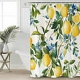 thumbnail image 2 of Extra Long Shower Curtain 72x84 Inch, Yellow Lemon Shower Curtain Waterproof Bathroom Decor Green Leaf Blue Flower Tropical Fruit Fabric Bath Curtain Set Accessories with Hooks, 2 of 6
