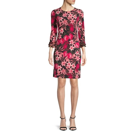 Floral Flare Sleeve Sheath Dress