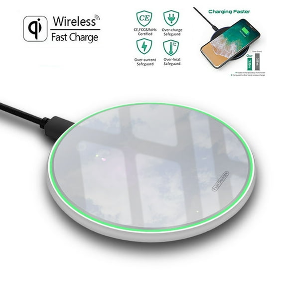 10W Max Wireless Charger, Ultra Thin Thermal Resin Fast Charging Pad, Fast Charging Compatible for iPhone 8 and Above Series, Samsung Galaxy Series & etc (No AC Adapter) (White)