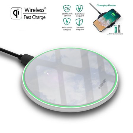 10W Max Wireless Charger Ultra Thin Thermal Resin Fast Charging Pad Fast Charging Compatible for iPhone 8 and Above Series Samsung Galaxy Series & etc (No AC Adapter) (White)
