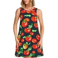 thumbnail image 1 of Vsdgher Robes d'Été Imprimé Tomates pour Femmes Robe Décontractée Col en U Robe de Plage Sans Manches Robe d'Été Ample avec Poche, 1 of 7