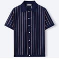 thumbnail image 4 of Bxsruta Men's Striped Knit Polo Shirt Short Sleeve Button Down Breathable Casual Summer Top, 4 of 6
