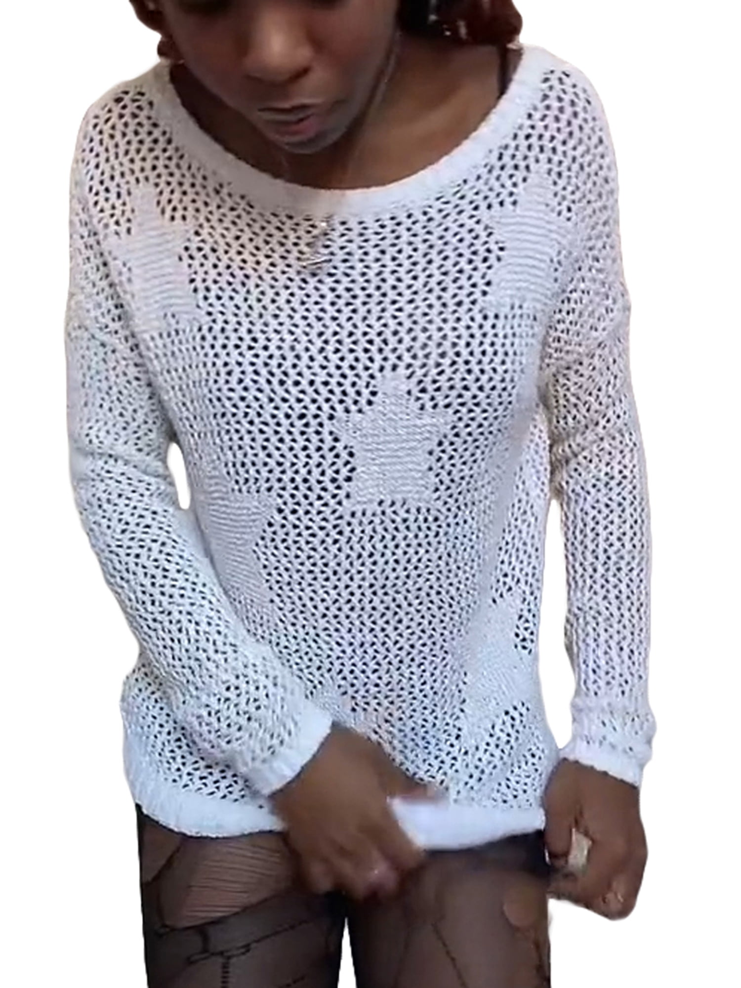 JBEELATE Women Y2K Hollow Out Top Long Sleeve Crochet Knit Crop Tops