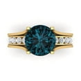 thumbnail image 2 of 3.39 ct Brilliant Round Cut Natural London Blue Topaz 18K Yellow Gold Solitaire with Accents Engagement Bridal Wedding Ring Band Set size 6.5, 2 of 7