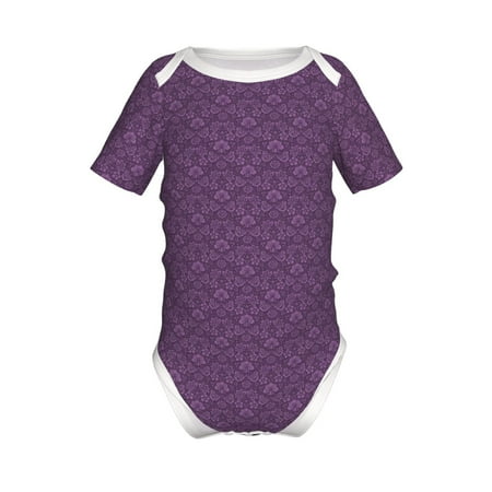 

Adobk Retro Florals Purple Print Baby Climbing Clothes Jumpsuit Rompers Classic Rompers Child Short sleeve Bodysuits-6 Months