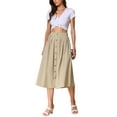 thumbnail image 2 of INSPIRE CHIC Women's A-Line Casual Cotton Elastic Waist Button Front with Pocket Midi Skirt XS Khaki, 2 of 6