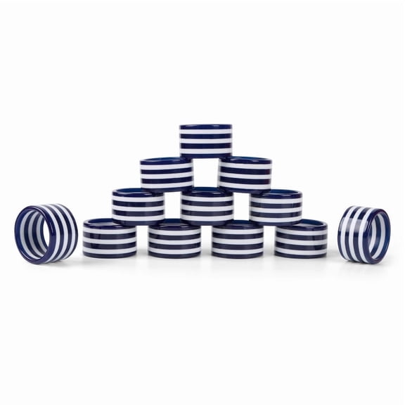 Set of 12 Napkin Rings - Epoxy Resin Elegant Round Holders for Weddings and Events (Blue White)