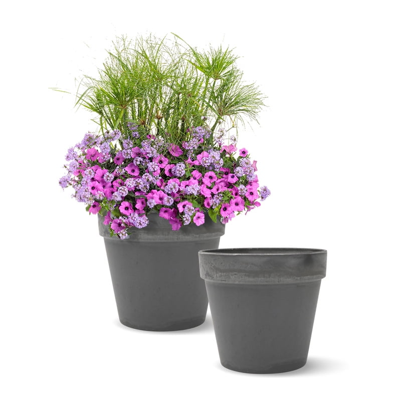 FLORET 10" Large Round Garden Planter Pots, Plastic Terra Cotta Pots