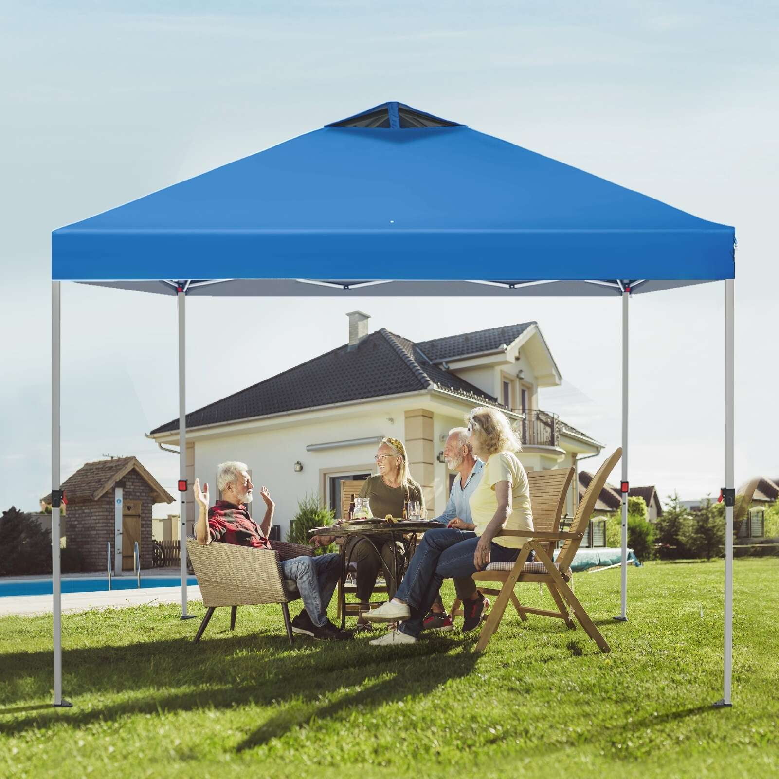 SUMMIT LIVING 10 x 10 ft Pop-up Canopy Tent Straight Legs Instant Canopy for Outside with Wheeled Bag - Blue