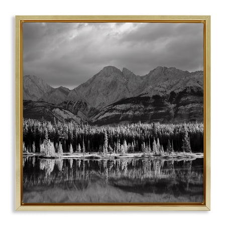Stupell Industries Two Jack Lake Landscape Landscape & Nature Photography Gold Floater Framed Canvas Art Print Wall Art 18 x 18
