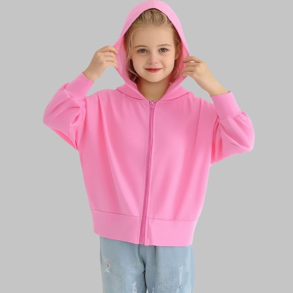 Spazoro Toddler Girls UPF 50 Sun Protection Jacket, Hooded Zip Up Lightweight Quick Dry Breathable Fashion Clothes for Outdoor Hot Pink Size 5-6