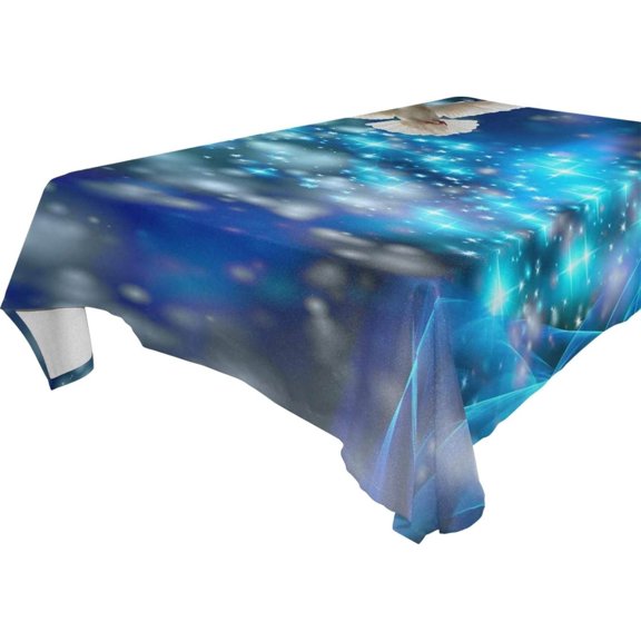 SKYSONIC 60"x120" Square Tablecloth with Christmas Dove Lights Fir Tree Prints, Anti-Wrinkle and Smooth Table Cloth for Kitchen/Home Party Decoration