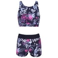 thumbnail image 3 of HULIJA Girls 2 Pieces Swimsuits Tankini Sets Crisscross Crop Tops Bra with Boyshorts Sports Black Rose Red 10, 3 of 7