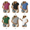 thumbnail image 4 of facefd Summer Pleated Short Sleeve Solid Color Splicing V Neck T-Shirt Casual Basic Tops Female Shirts Daily Tees for Brick red L, 4 of 9
