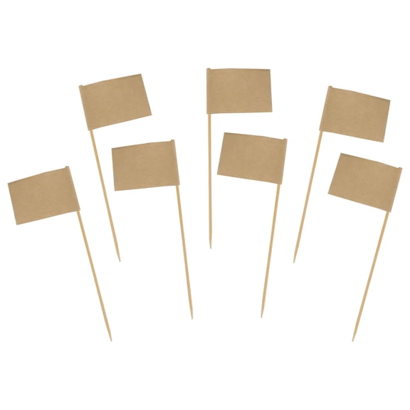 BambooMN 3.9" Brown Blank Flag Cocktail Appetizers Bamboo Toothpick Picks Stirrer Sticks for Fruit Party, Charcuterie Accessories and Drinks, 100 Pieces