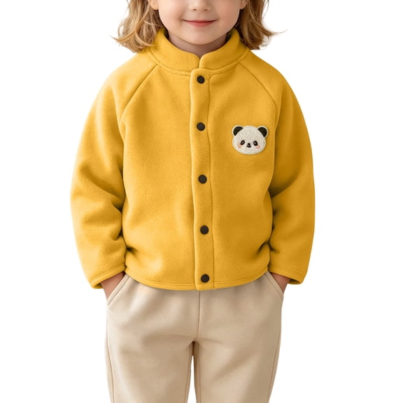 Mlzmgr Girls Clothes Fall Winter Warm Jackets Button down Stand Collar Fleece Thick Thermal Cute Tops for Toddler Kids(12-18 Months,Yellow)