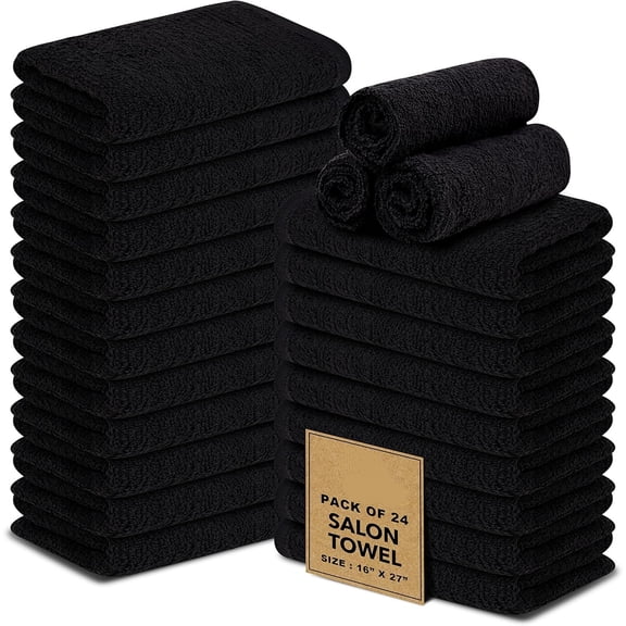 Towels – Pack of 24 (16"x27") 100% Cotton Ring Spun (Not Bleach Proof) Ultra Soft, Highly Absorbent Hand Towels – Bulk for Spa, Gym & Salon (Black)
