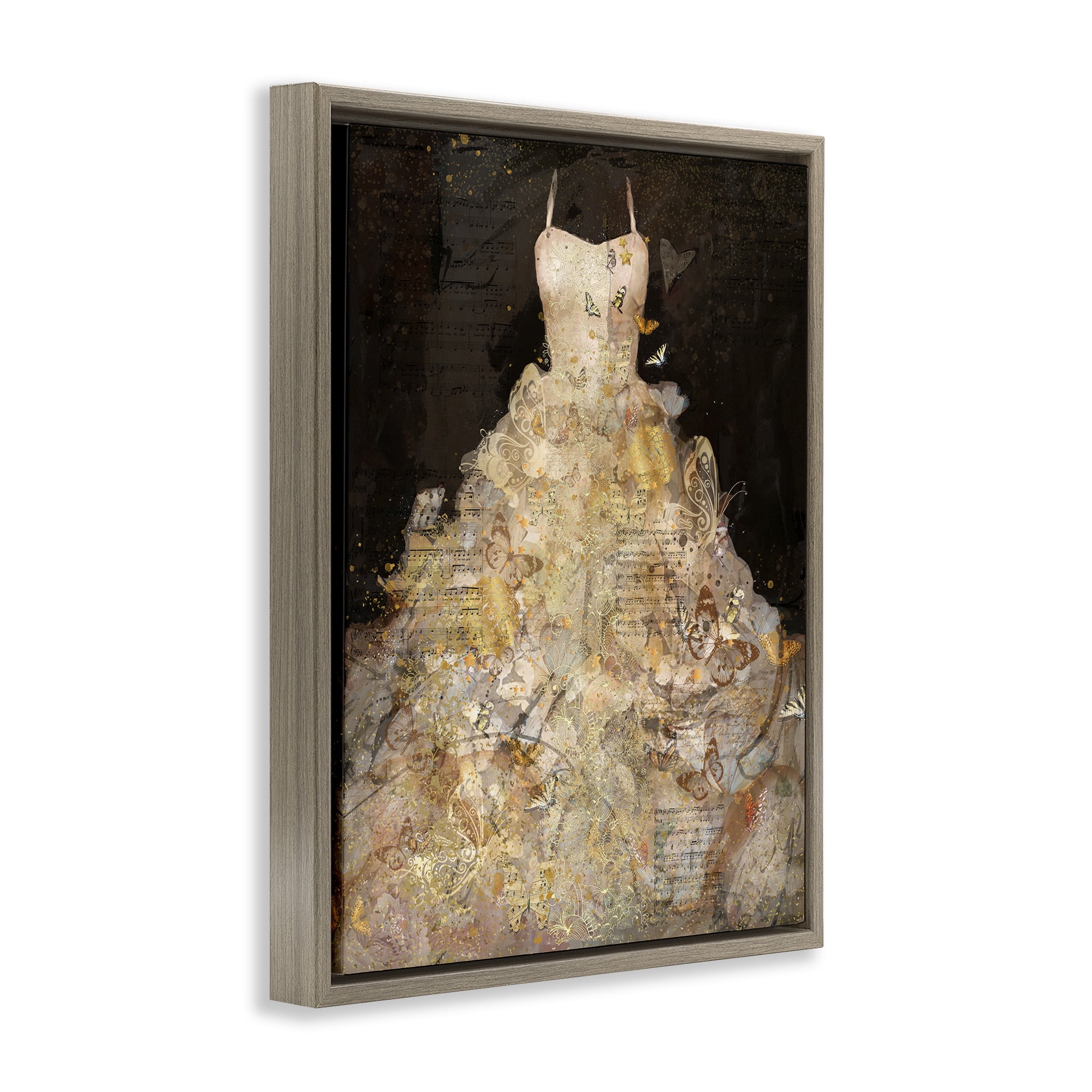 Stupell Industries Detailed Evening Gown Collage Beauty & Fashion Painting Brown Floater Framed Canvas Art Print Wall Art, 25 x 31