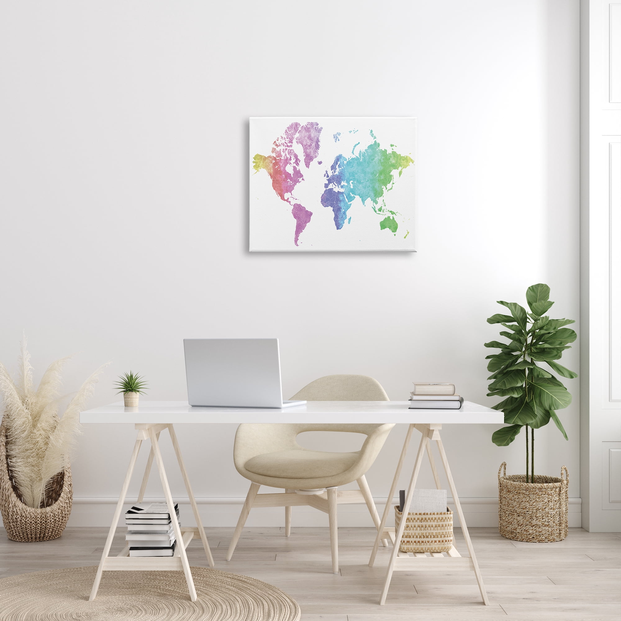 Stupell Industries Modern Rainbow Map of the World Transitioning Tones, 24 x 30, Designed by BlursByAI