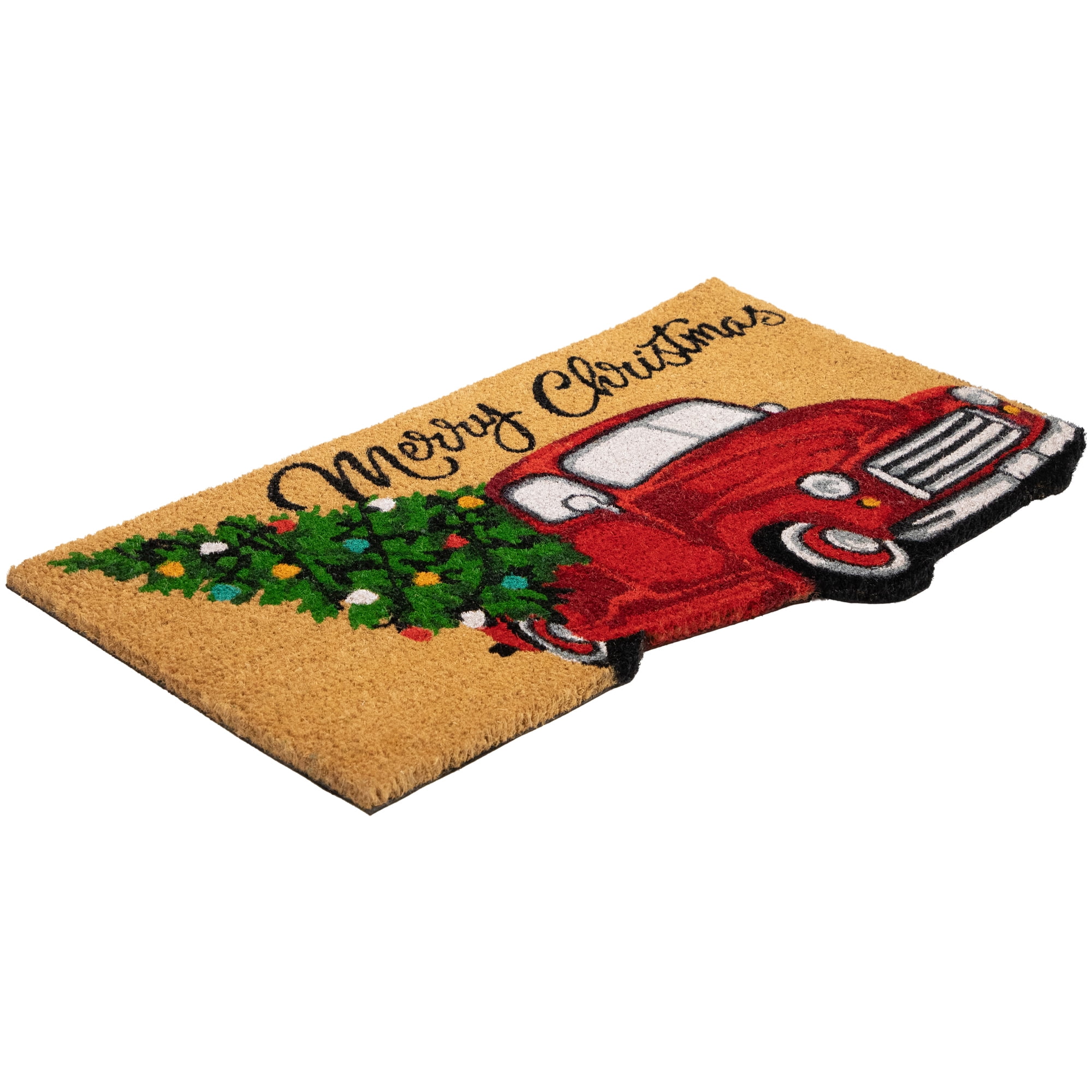 Northlight Red and Green Vintage Truck "Merry Christmas" Outdoor Natural Coir Doormat 18" x 30"