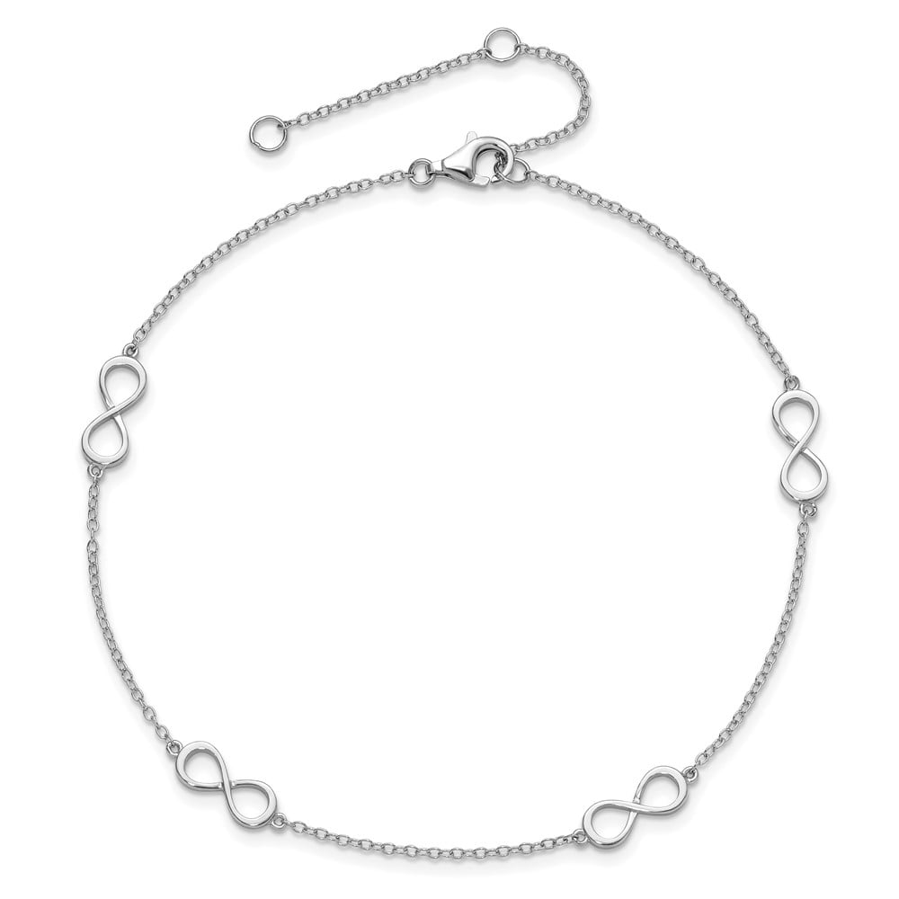 Sterling Silver Rhodium-plated Infinity 10in Plus 2in ext Anklet